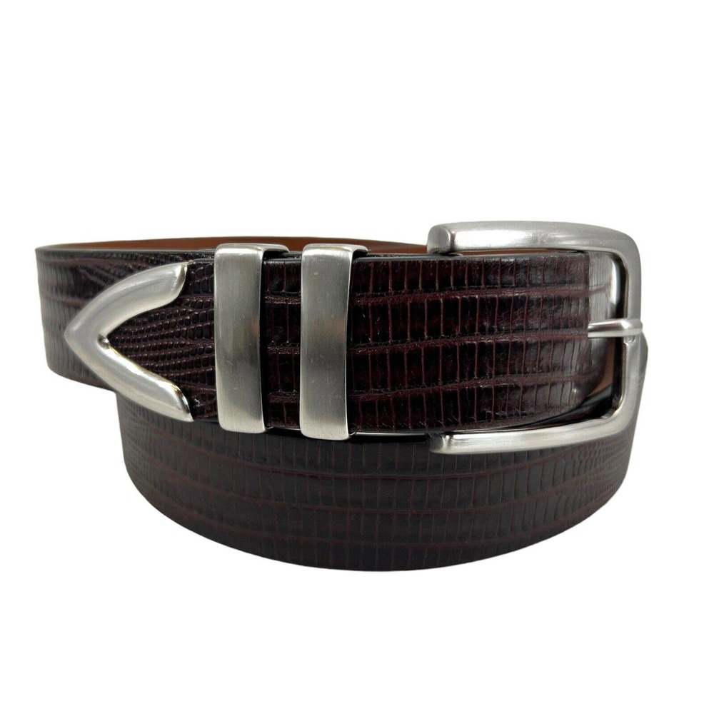 Johnston & Murphy Brown Lizard Embossed Leather Belt Size 36 Black/Magenta